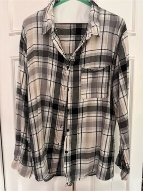 Cotton On Plaid Button-Down Shirt - Black, Gray, White